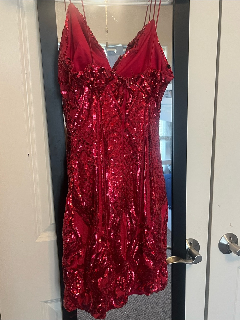B Darlin Red Sequin V-Neck Mini Dress - Picture 2 of 3